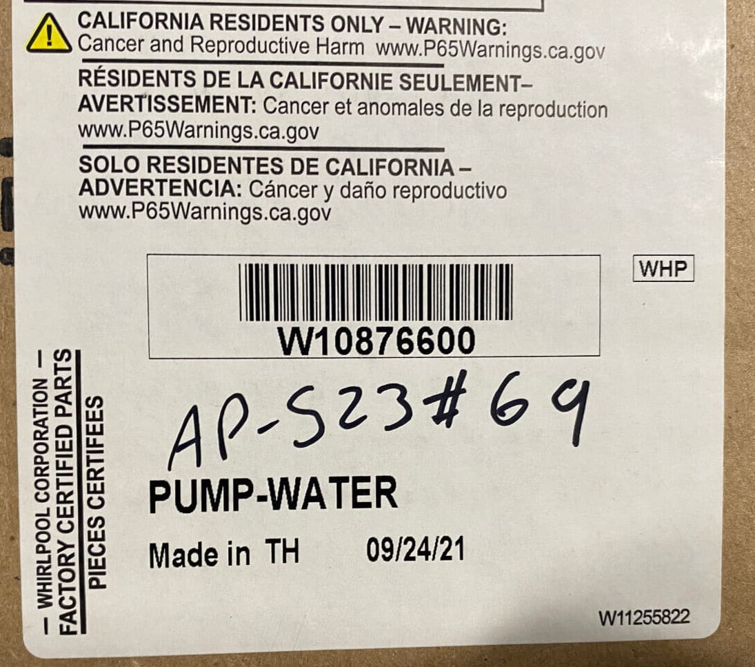 New Genuine OEM Whirlpool Washer Pump-Water W10876600 — thumbnail 21