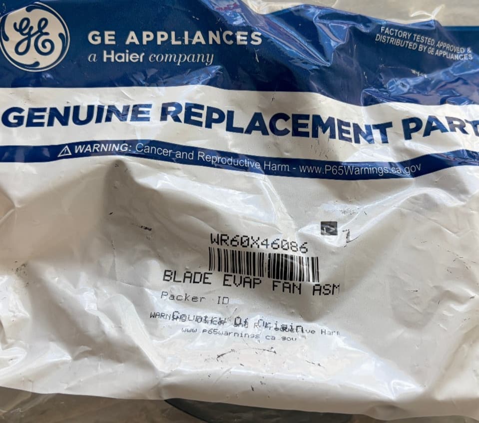 WR60X46086 OEM  Refrigerator Evaporator Fan Blade New Genuine — thumbnail 2